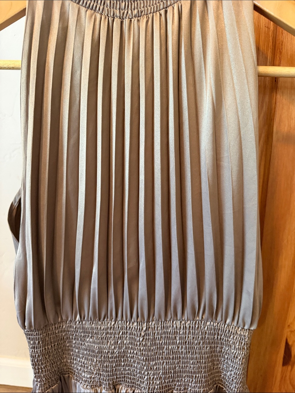 Anthropologie DO+BE Pleated Halter Midi Dress Taupe Champagne Size Medium EUC - Picture 6 of 13